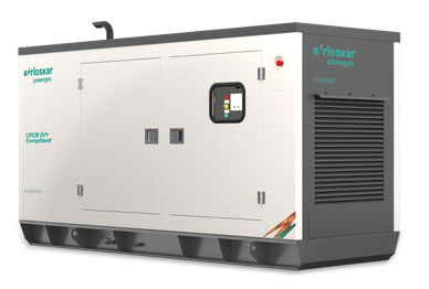 White Kirloskar power generator with control panel and ventilation.