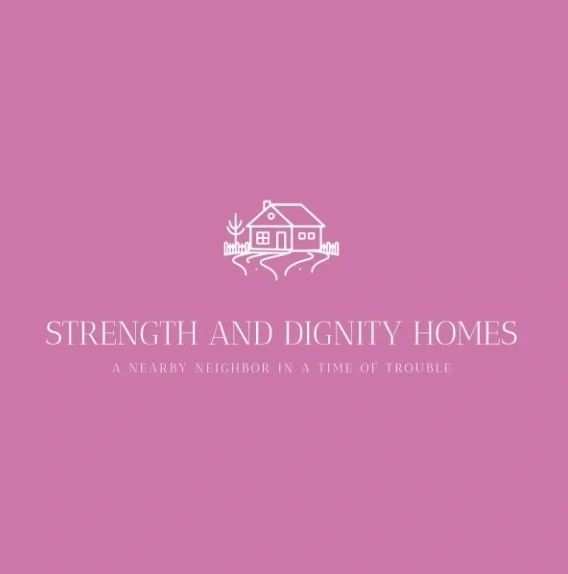 Logo for Strength and Dignity Homes with a house icon on a pink background.