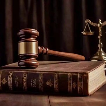 Scale, gavel, book.