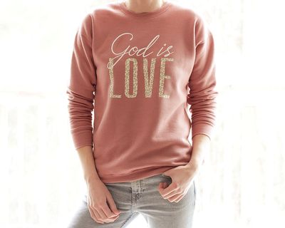 God Is Love Leopard Print Christian Sweatshirt for Women in Mauve by Gaffren