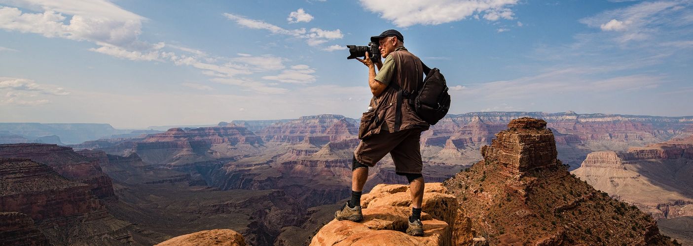 Self portrait of Graham Hobart,  Grand Canyon, Arizona. Infrared black and white photographer, Nikon