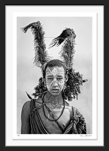 Maasai; Masai; Youth; Manhood; Ceremony; Costume; Feather; Africa; Tanzania; Black and White; Photog