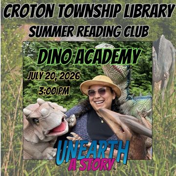 woman with realistic dinosaur puppets. event details