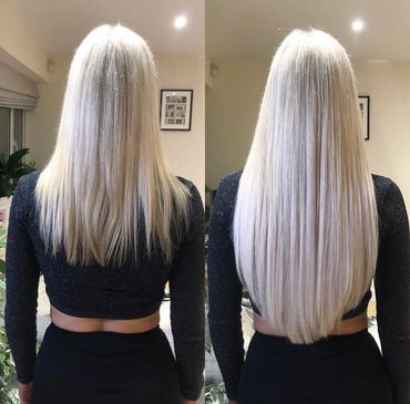 Blonde Hair Extensions Before and After Transformation