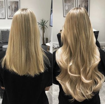 Wavy Hair Extensions Before and After Transformation