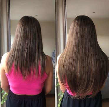 Brunette Hair Extensions Before and After Transformation