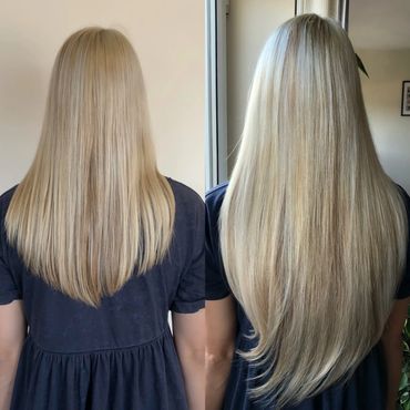 Hair Extensions Before and After Transformation