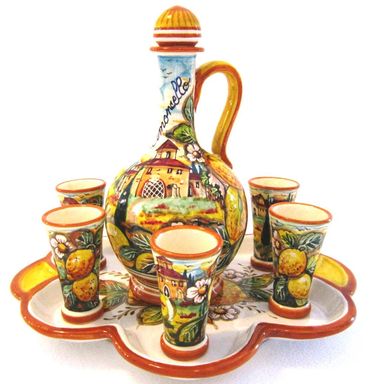 Hand-painted Limoncello service set. Unique, beautiful and fully functional.