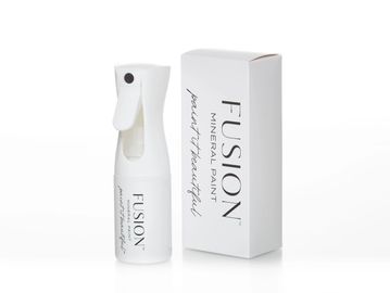 White spray bottle and box labeled Fusion Mineral Paint on white background.