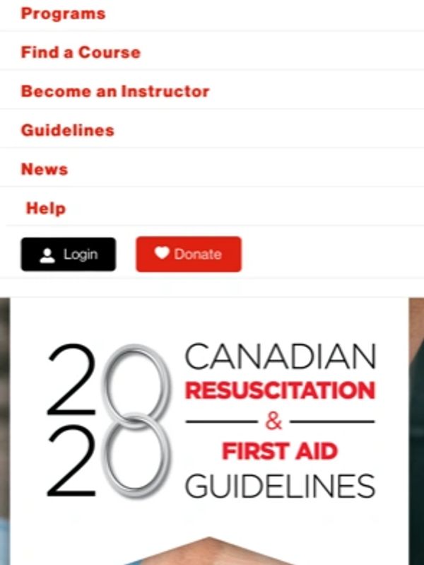 Navigation menu and Canadian 2020 Resuscitation & First Aid guidelines.