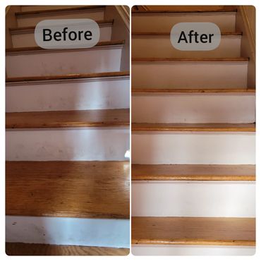 A before and after photo of stairs that we cleaned.