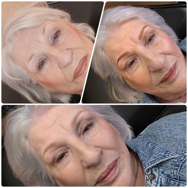 Before, immediately after, and 6 weeks healed Powder brows.
