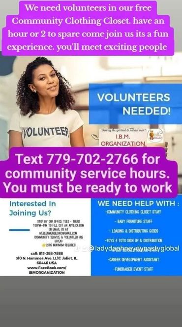 Volunteer needed for community clothing closet and other support roles. Text to join!
