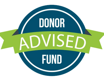 Logo featuring 'Donor Advised Fund' with a green ribbon on a blue circular background.