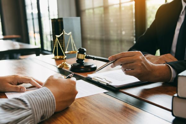 Lawyer Discussing a Document With a Client