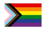 Pride flag with a hoist side triangle of white, pink, blue, brown, and black, on a rainbow field.