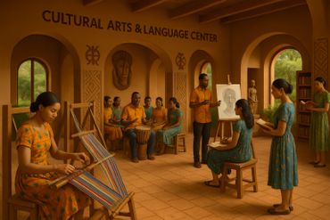 People engage in various cultural arts at a center.