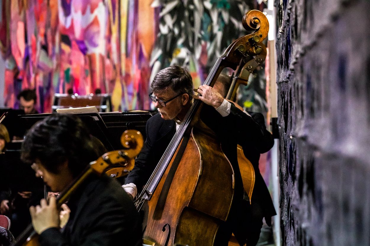 Golden Gate Symphony performs bass Drawing Room Art Gallery San Francisco Photographer Kate Yelkovan