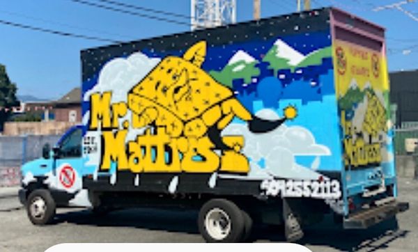 Mr. Mattress' delivery truck was painted by local artist.  We deliver in style.