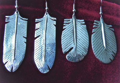 Sterling Silver Feather Earrings--------Long-    $175.             Short-   $165.