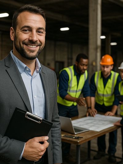 James leading awater Damage recovery planning meeting with engineers and facility crews on-site.