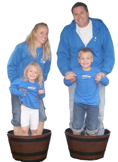 Cutout image of owner, Nicole's family grape stomping.