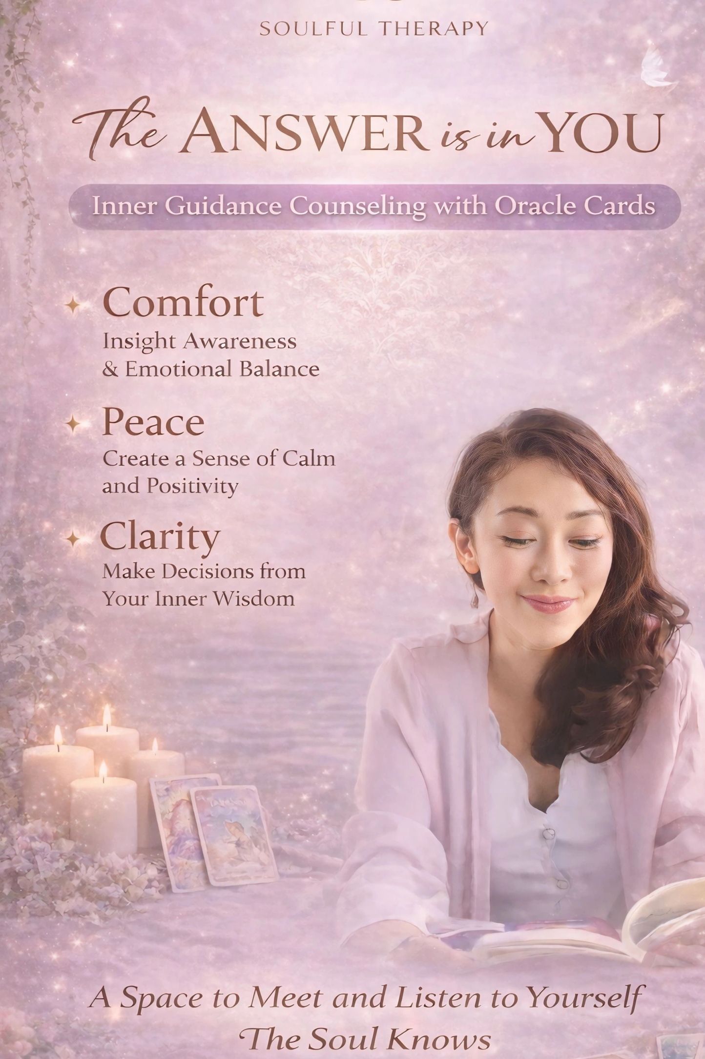 Soulful therapy with oracle cards for comfort, peace, and clarity.