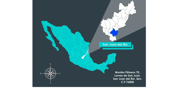 Map highlighting San Juan del Río in Querétaro, Mexico.