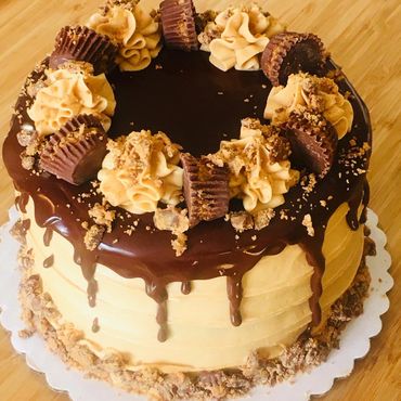 Decadent Reese's Themed Cake with Peanut Butter Frosting
