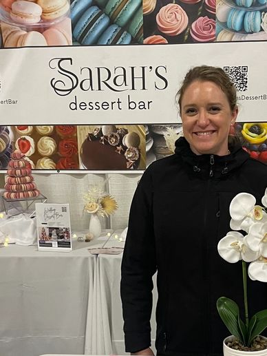 Sarah proudly representing her business Sarah's Dessert Bar at the Del Mar Bridal Bazaar