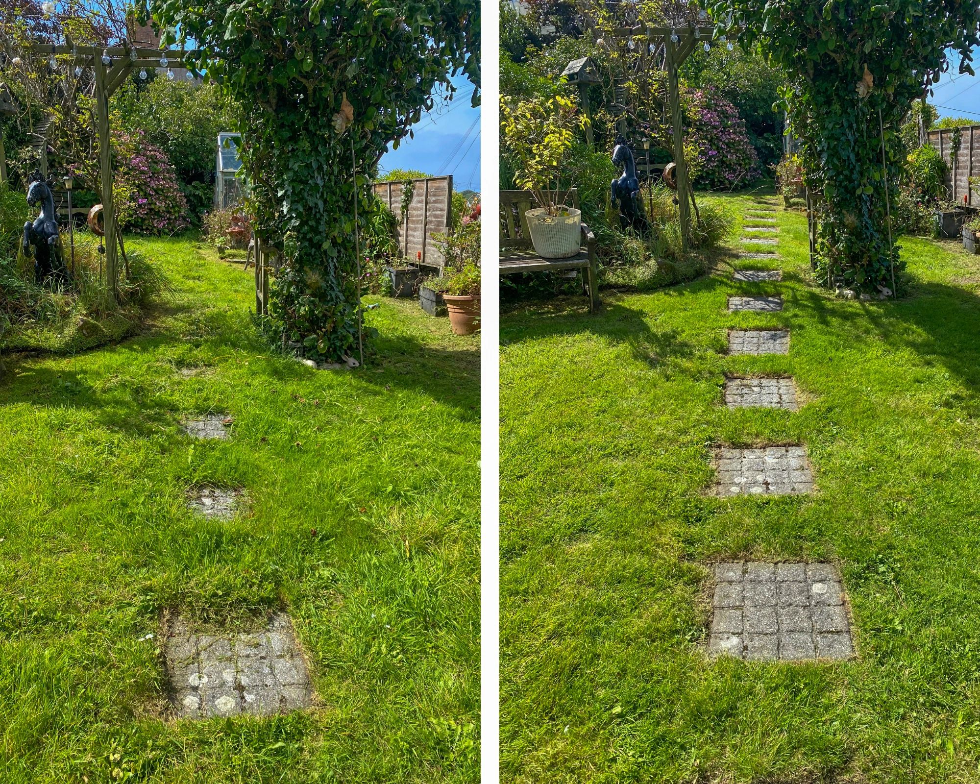 Precision strimming garden services before and after in North Coast Cornwall