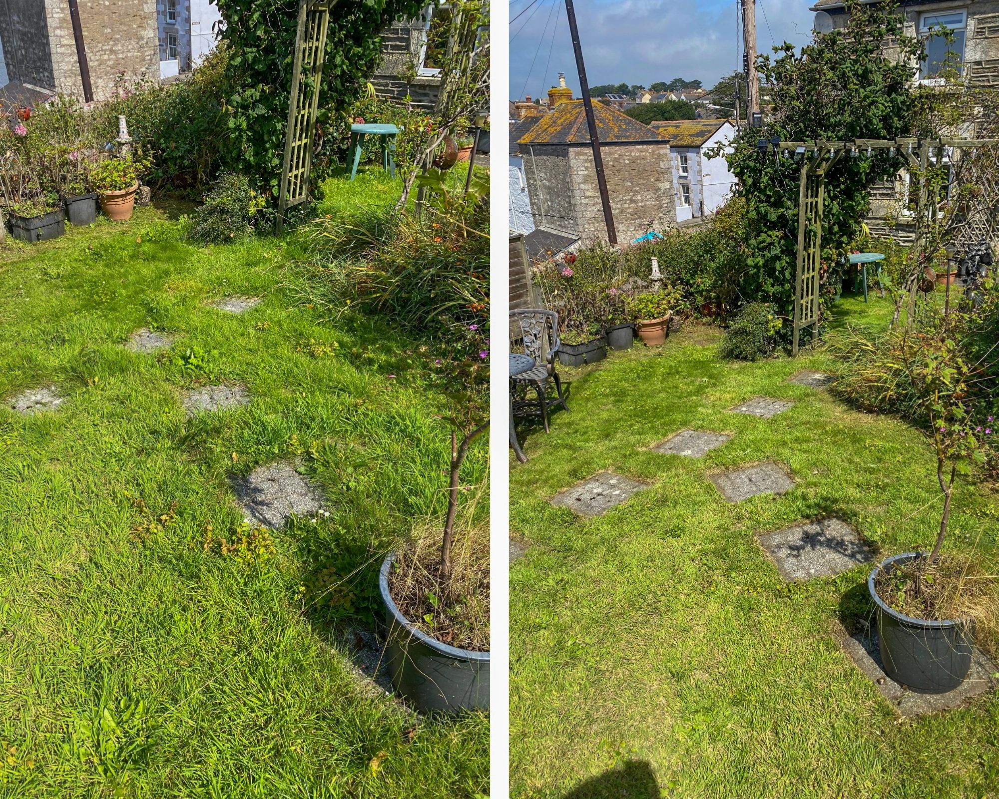 Precision strimming garden services before and after in North Coast Cornwall