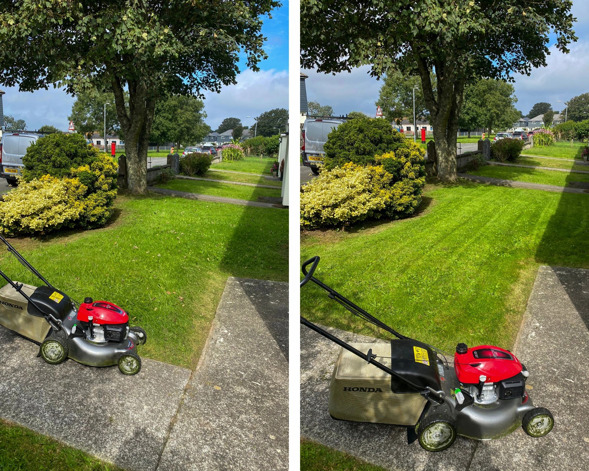 Lawn cutting garden services before and after in North Coast Cornwall