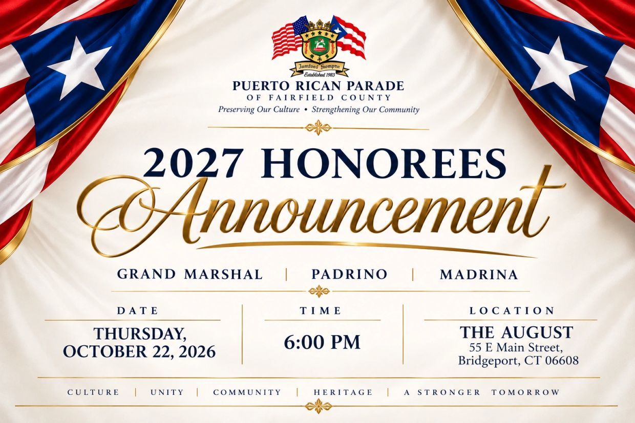 Announcement for the 2027 Puerto Rican Parade honorees in Fairfield County.