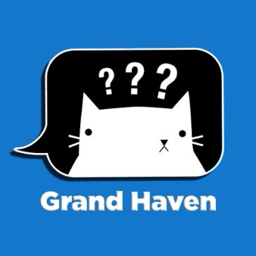 Logo with a confused cat and Grand Haven