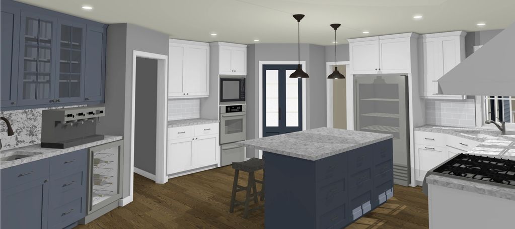 Angle view of a kitchen remodel rendering