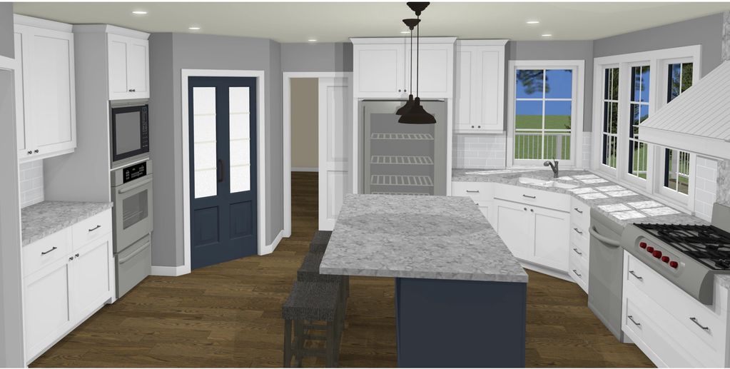 Kitchen Island and cabinet rendering for kitchen remodel