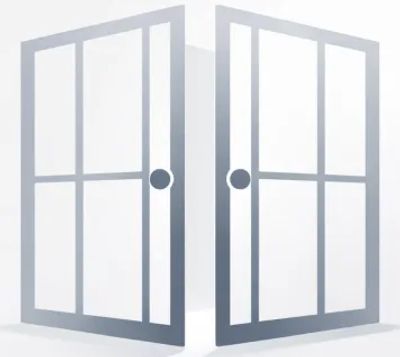 A pair of open double doors with glass panels.