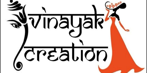 Logo of Vinayak Creation featuring a stylized face and a woman in an orange dress.