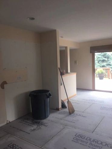 Durock cement board underlayment installed and ready for 18x18"travertine natural floor tile install