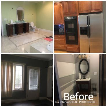 Remodel project before photos of master bath, kitchen, garden room and powder room