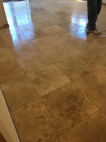 Travertine floor installed and sealed
