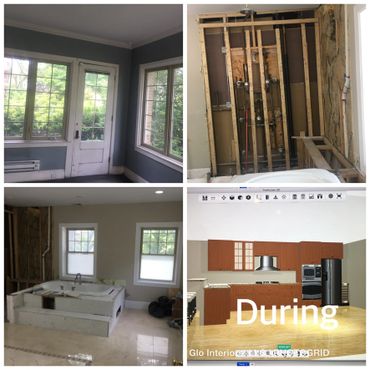 Remodel process, removing existing shower/tub tile, new kitchen concept