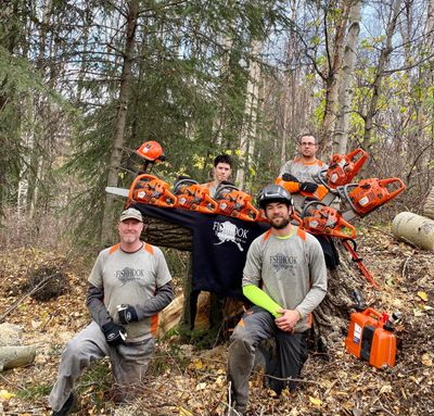 Picture of Fishhook Tree Services tree crew with Husqvarna chainsaws. 