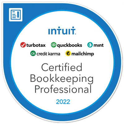 Intuit Certified Bookkeeping Professional badge awarded 2022.