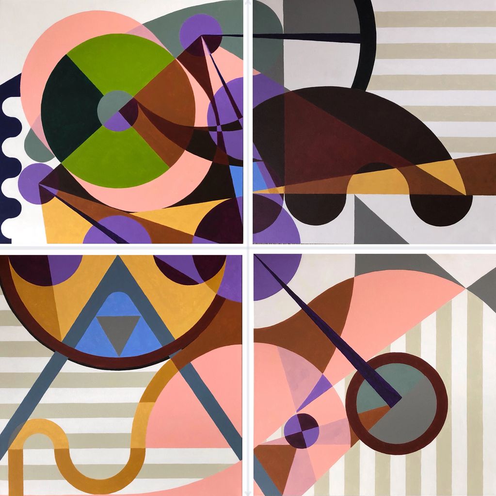 “Movement 3.4. 2022. Acrylic on Canvas. Four (4) 24”x 24” panels. Private collection.