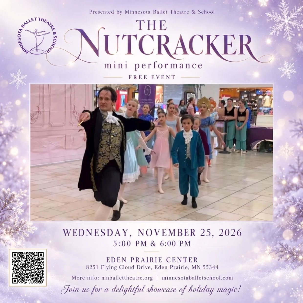 Poster for The Nutcracker mini performance by Minnesota Ballet Theatre.