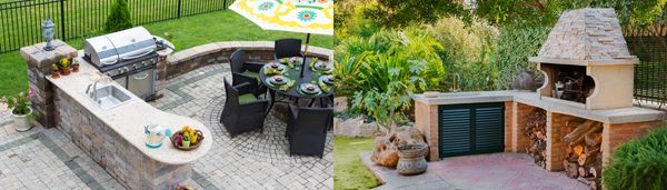 Outdoor Kitchen, furnace, patio, retaining wall