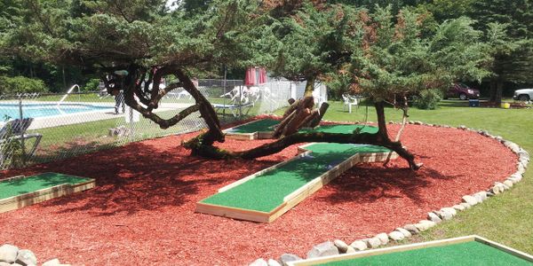 Outdoor mini golf obstacle course.