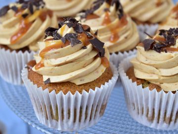 banoffee cupcakes with banoffee caramel drizzle and banana sponge and chocolate sprinkles